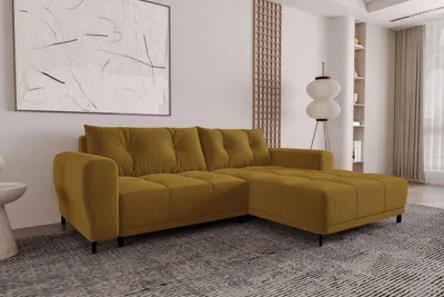 Produktbild von 99rooms Massimo Ecksofa Cordstoff POSO Gold mit Schlaffunktion Rechts