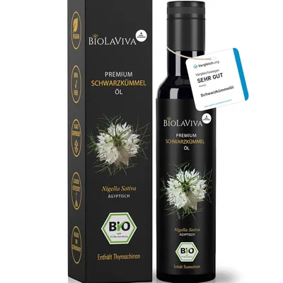 Produktbild von BIOLAVIVA Schwarzkümmelöl  (1 x 250ml) – kaltgepresst & ungefiltert – hoher Thymochinongehalt – labor & lichtgeschützt