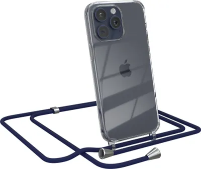 Produktbild von EAZY CASE Handykette kompatibel mit Apple iPhone 15 Pro Max, Handyhülle mit Umhängeband, Handykordel, Schutzhülle Clear, Band in Blau
