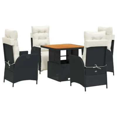 Produktbild von vidaXL 5-tlg. Garten-Essgruppe mit Kissen Schwarz Poly Rattan