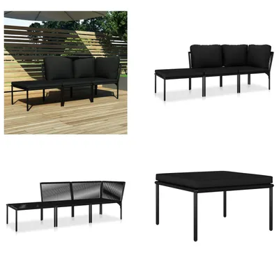 Obrázek produktu pro vidaXL 3 ks zahradní lounge set s polštáři černý PVC - Zahradní lounge set - Zahradní lounge sety - Venkovní lounge set - Venkovní lounge sety