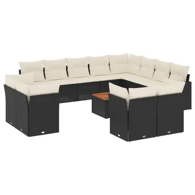 Produktbild von vidaXL 13-tlg. Garten-Sofagarnitur mit Kissen Schwarz Poly Rattan