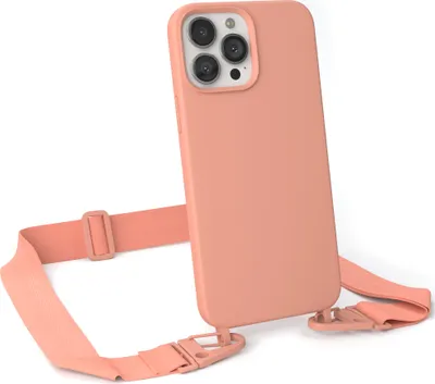 Produktbild von EAZY CASE Handykette Silikon mit Clips 2 in 1 kompatibel mit Apple iPhone 13 Pro Max Handyhülle mit Kordel, Hülle mit Band, Kette, Korall - Clips Korall