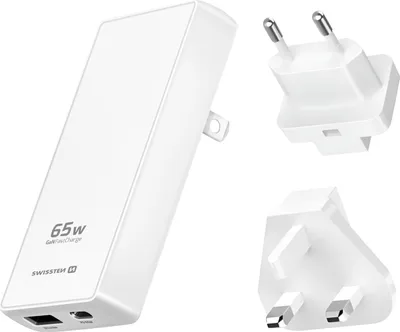 Produktbild von Swissten, 65W GaN Ladegerät MacBook USB-C / USB EU UK US Reiseadapter, Weiß