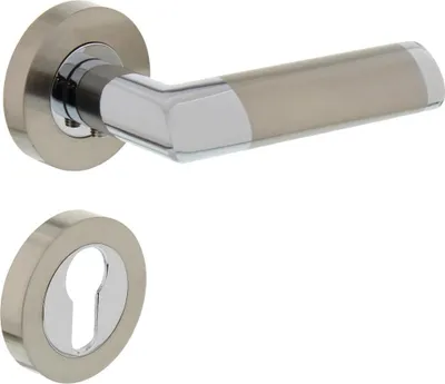 Produktbild von Bicolor Türdrücker Modell Mainz-R Rosettengarnitur Drückergarnitur massiv Zamak Türbeschlag Profilzylinder