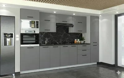 Zdjęcie produktu dla ULWEHOME Meble kuchenne Zestaw mebli kuchennych Kuchnia Parma 300cm | szafka • blat • słupek piekarnik-mikrofala • słup gospodarczy•regał | Grafit 3m