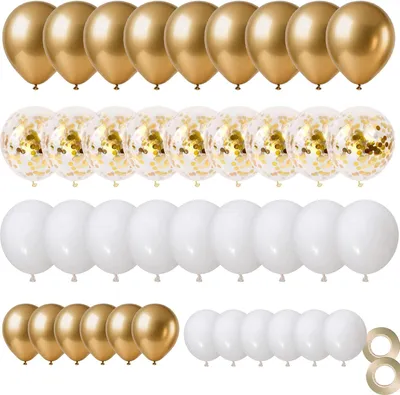 Imagen del producto de Conjunto de globos, de 70 piezas, en color dorado metálico y blanco, para celebraciones