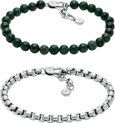 Produktbild von Fossil Armband-Set Herren Perlen Achat Grün und Edelstahl JF04940SET