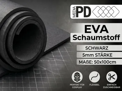 Obrázok produktu pre PD Media EVA pena, čierna, 5 mm – 50 x 100 cm, vysoká hustota (80 kg/m³), penová guma na cosplay a ručné práce