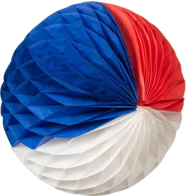 Produktbild von Wabenball in den Farben Blau, Weiß und Rot mit einem Durchmesser von 32 cm