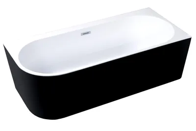 Zdjęcie produktu dla Wanna wolnostojąca przyścienna NAROŻNA PULA Czarna PRAWA 170 x 75 cm biała system przelewowy