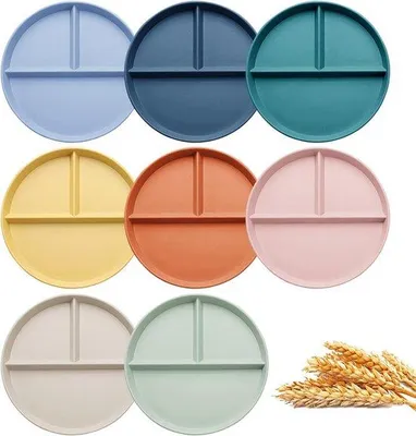 Produktbild von Famanu Set von 8 Unterteilten Dinner-Tellern aus Bambusfaser - Ideal für die Mahlzeitenvorbereitung