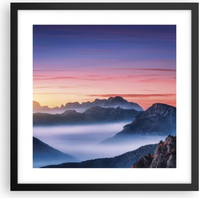 Produktbild von Gerahmtes Poster - Schwarzer Rahmen - Westen Sonne Berge - 40x40 cm - Wand Bild - Wanddeko - Wandbilder - Kunstposter - Wandposter - Bilderrahmen - Bilder - Kunstdruck - P2BAC40x40-4525