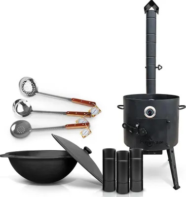 Produktbild von Kessel runder Boden 12 l, Feuerofen, für Kasan 12 Liter, Ø 40 cm, Ø 42,5 cm, 12 l Thermometer Rohrverlängerung Schaumlöffel: 2 Stk.