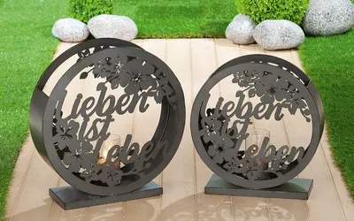Produktbild von Gilde 2er Set, Windlicht, rund, "Leben", Spruch, Metall, grau, VE 1, L. 13 cm 69096 4063387690963