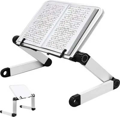 Obrázek produktu pro Výškově nastavitelný stojan na knihy – robustní hliníkové ramena – držák na knihy/čtecí stojan – pro recepty v pevné vazbě – stojan na notebook/iPad