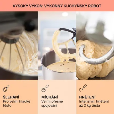 Obrázek produktu pro Kuchyňský robot Klarstein, hnětač s mísou o objemu 5 l, profesionální kuchyňský robot 1800 W s hákem na těsto a šlehačem, univerzální kuchyňský robot se 6 stupni, stroj na míchání, hnětení a šlehání těsta