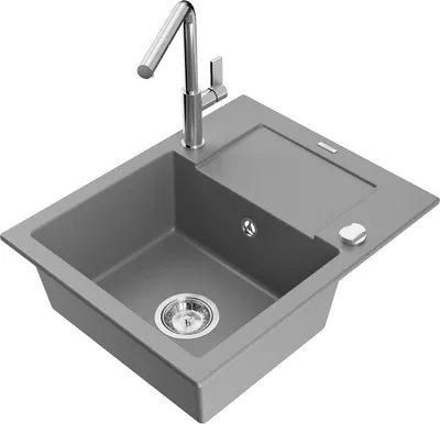 Produktbild von Mexen Enzo 1 Becken-Granitspüle mit Abtropffläche und Mischbatterie Flora, Grau - 6506-71-670401-00