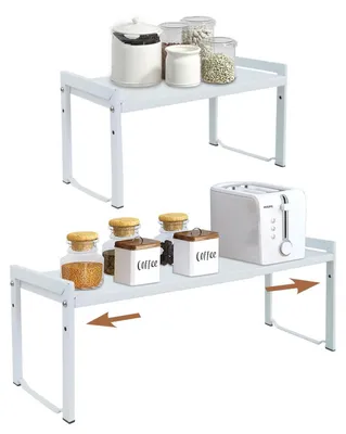 Image de Étagère extensible pour armoire, de 35 à 66 cm, de couleur blanche, lot de 2