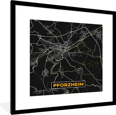 Produktbild von MuchoWow® Gerahmtes Poster Pforzheim - Gold - Karte - Deutschland - Karte 40x40 cm - Poster mit Schwarzem Bilderrahmen Wandposter Rahmen Foto Bilder - Poster - Plakat im Rahmen
