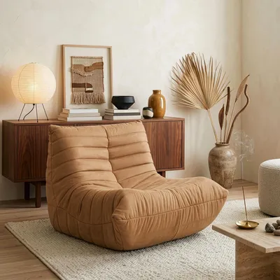 Image de Fauteuil de sol « Kodsø » rembourré, avec dossier, 75 x 90 x 100 cm, microfibre marron