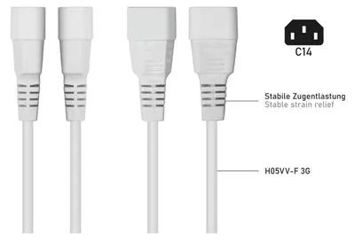 Produktbild von kabelmeister Kaltgeräteverlängerung C14 an C14 weiß 1m