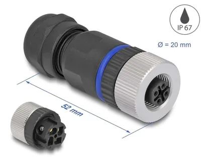 Productafbeelding van Delock M12-connector, type A, 4-polig, female, voor montage met schroefverbinding