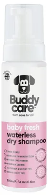 Produktbild von Buddycare Wasserloses Trockenshampoo für Hunde (200 ml) – Babyfrischer Duft, für empfindliche Haut, natürliches Hunde-Trockenshampoo ohne Ausspülen, für sauberes & frisches Fell, alle Rassen & Größen