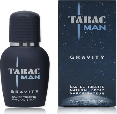 Produktbild von Tabac Gravity Eau de Toilette 50 ml für den Mann, mit holzig-aromatischen, mineralisch-metallischen Noten, Moschus, Tonkabohne, fruchtig-säuerlichen Akzenten und Stardust-Akkord
