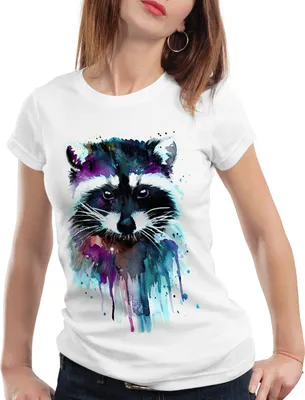 Produktbild von style3 Aquarell Waschbär Damen T-Shirt raccoon zoo, Größe:L