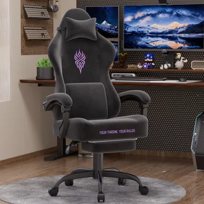 Produktbild von Verdego Gaming Stuhl, Ergonomischer Gaming Sessel Schreibtischstuhl mit Fußstütze Kopfstütze und Lendenkissen, Atmungsaktiver Samtstoff, Schwarz