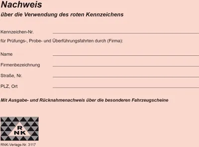Produktbild von Nachweisheft für rote Kennzeichen A5 quer 8 Blatt Packung mit 10 Stück