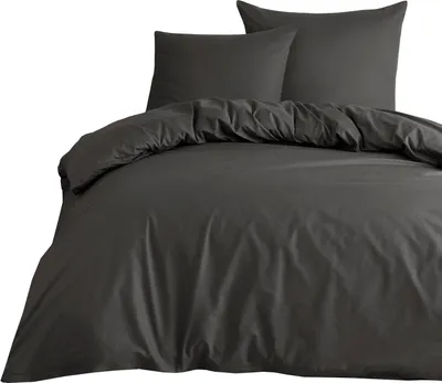 Produktbild von Bettwäsche 220x240 + 80x80 cm 100% Baumwolle Renforce Anthrazit Uni Einfarbig Garnitur Set, 3 teilig