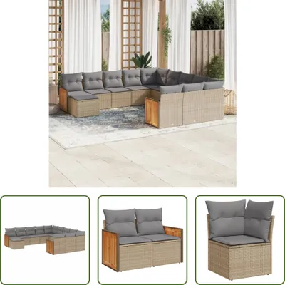 Produktbild von The Living Store 12-tlg. Garten-Sofagarnitur mit Kissen Beige Poly Rattan
