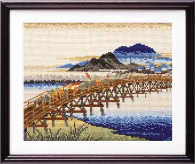 Zdjęcie produktu dla Zestaw do haftu krzyżykowego Olympus "Okazaki. Most Yahagi autorstwa Utogava Hiroshige", wzór liczony, 29,5x37cm, oryginał z Japonii