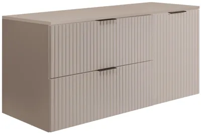 Image de Ensemble de salle de bains : meuble à tiroirs et meuble à portes 57 × 46 × 120 cm, couleur : cachemire / étagère cachemire, poignée noire