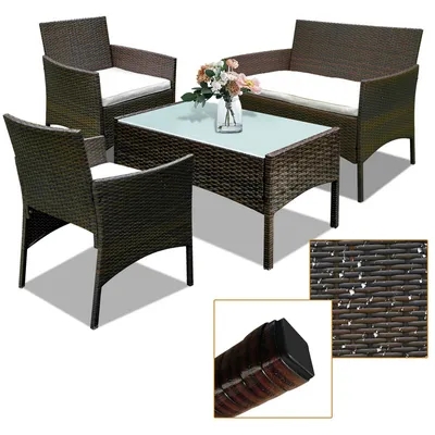 Image de Hengda Salon de jardin Canapé en polyrotin Salon relax Salon d'angle Mobilier de jardin Balcon Marron