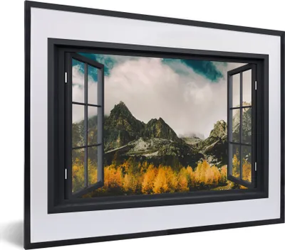 Produktbild von MuchoWow® MuchoWow® Gerahmtes Poster Aussicht - Natur - Berge 40x30 cm - Poster mit zchwarzem Bilderrahmen - Bilderrahmen - Poster im Rahmen