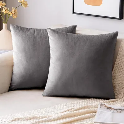Productafbeelding van Kussensloop, fluweel, decoratieve kussens, sofa kussens, 50 x 50 cm, 2 stuks, grijs
