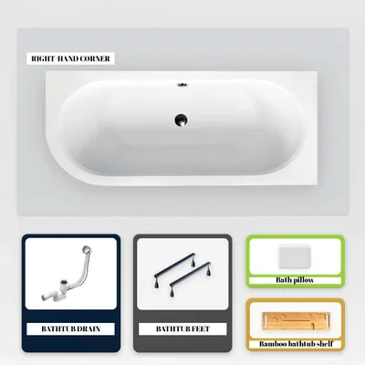 Produktbild von Asymmetrische Badewanne - 180 x 80 cm - Rechts - ohne Verkleidung - mit Füßen - Kopfstütze - Bambusablage - Ablaufgarnitur Chrom - AVITA