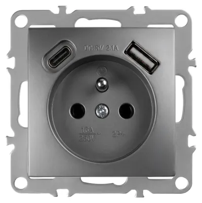 Immagine prodotto di Presa Singola Con Messa A Terra Toolight Oste Jnh004-G +Usb-A, Usb-C Grey