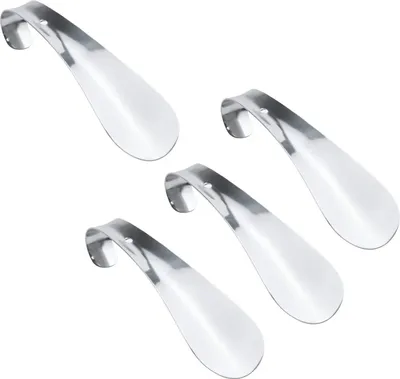 Image de set de 4 petits chausse-pieds en acier inoxydable | Chausse-pied de 16cm | Aide à chausser en métal | Modèle solide | Chausse-pied en métal avec trou pour le suspendre