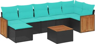 Zdjęcie produktu dla vidaXL 8-częściowa sofa ogrodowa z poduszkami, czarny polirattan