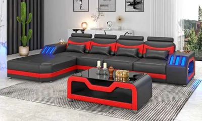 Produktbild von Sofa Ecksofa Ledersofa L Form Couch Sofas Schwarz Luxus Eckgarnitur LED