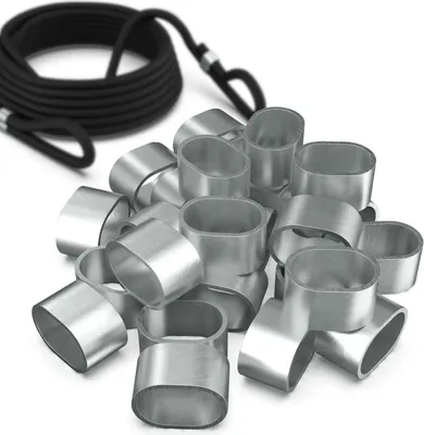 Produktbild von Tarpofix® Würgeklemmen Quetschhülsen für Gummiseil & Expanderseil 8mm (25 Stk.) | Alu Pressklemmen für Anhänger Planenseil | nichtrostende & robuste Seilklemmen Presshülsen