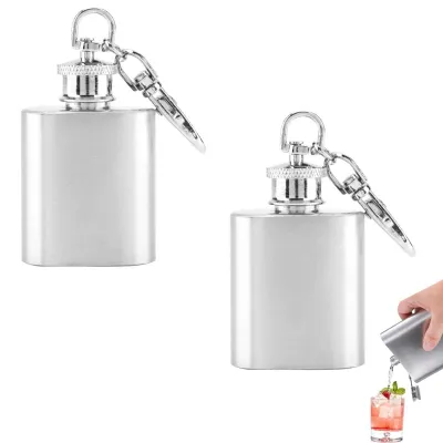 Immagine prodotto di Mini Flachmann - Acciaio Inossidabile - Bottiglia di Whisky Portatile - Portachiavi - Ideale per il Campeggio - Capacità 1 oz
