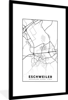 Produktbild von MuchoWow® Gerahmtes Poster Stadtplan - Eschweiler - Karte 60x90 cm - Poster mit Schwarzem Bilderrahmen Wandposter Rahmen Foto Bilder - Dekoration - Wandposter Wohnzimmer - Hochwertig