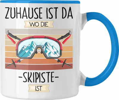 Produktbild von Trendation - Ski Tasse Geschenk Geschenkidee Lustiger Spruch Zuhause Ist Da Wo Die Skipiste Ist Skifahrer (Blau)
