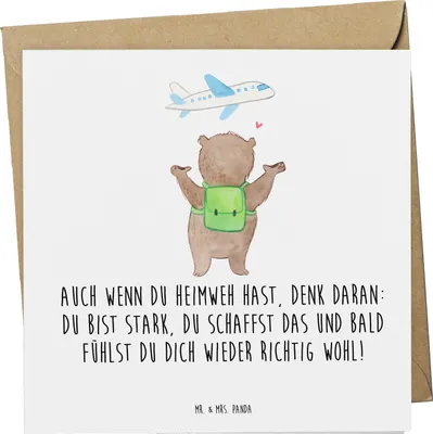Produktbild von Mr. & Mrs. Panda Grußkarte Heimweh überwinden - Weiß - Geschenk, Trost, Ermutigung, Mutmacher, Sehnsucht, Zuversicht, Klappkarte, anlasskarte, faltkarte, Glückwunschkarte