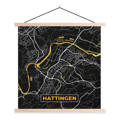 Produktbild von MuchoWow® Textilposter Schwarz und Gold - Stadtplan - Hattingen - Deutschland - Karte 120x120 cm mit holzfarbenen Rahmen - Textil-Poster